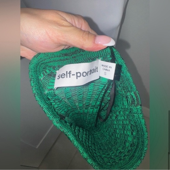 Self-Portrait Buttoned Side-Slit Rib Knitted Midi Skirt in Green - Picture 11 of 12